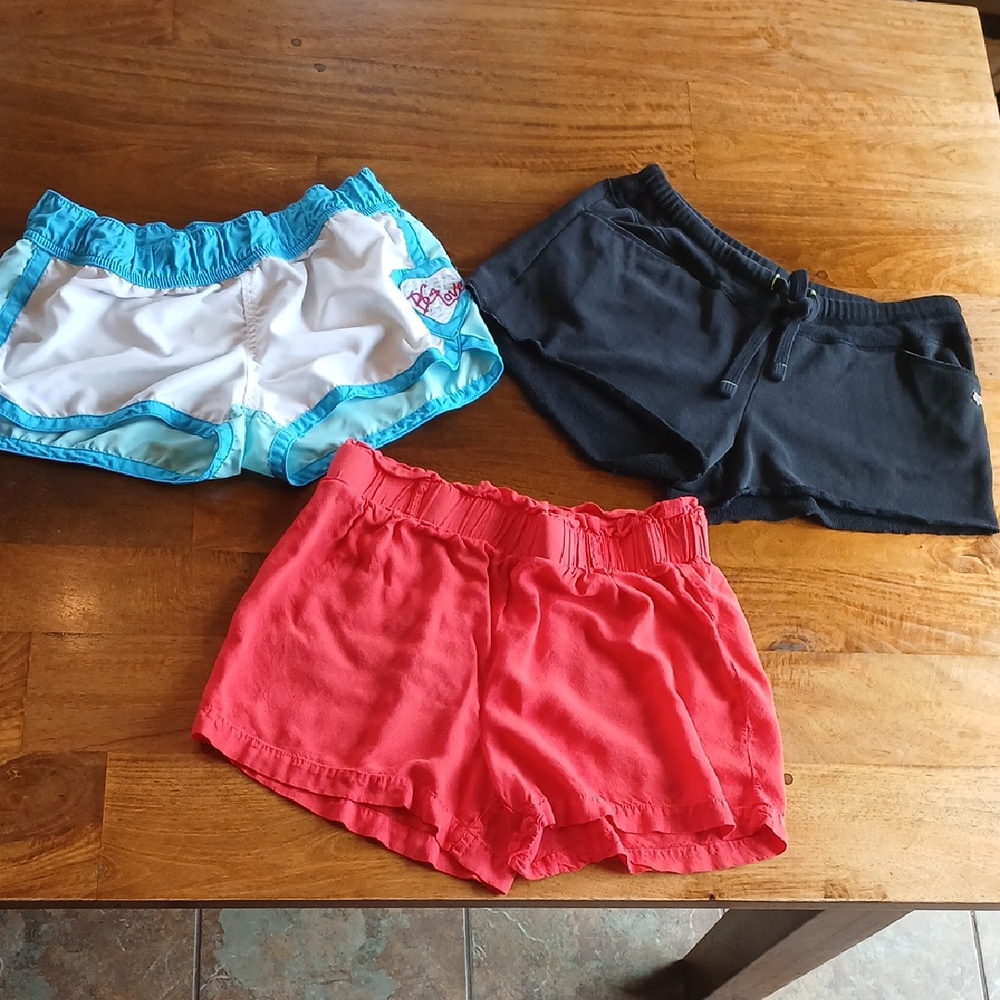 3 Pair Shorts: Charlotte Russe, Body Glove, Fox, Athletic Black, Red, White/Blue